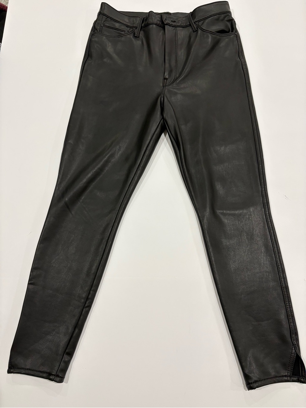 MOTHER High Waisted Vamp Faux Leather Pants Women’s 32 Black Slim Straight